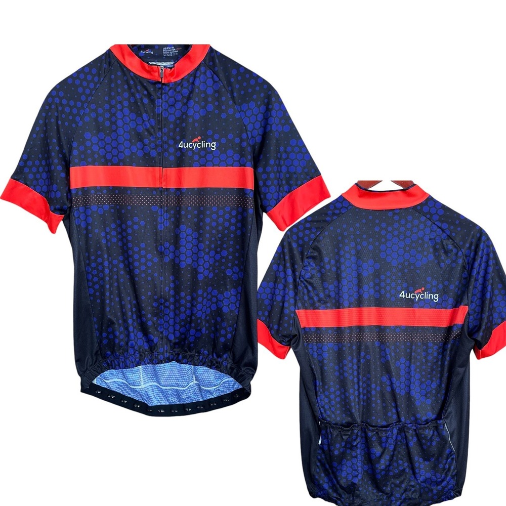 4UCycling Mens Jersey XL Black Blue Orange Short Sleeve Full Zip Bike Shirt Top